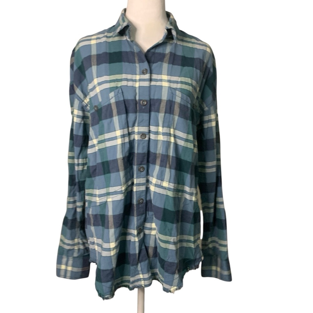 NWT Free People Women’s Small Wintersea Raw Frayed Hem Plaid Flannel Top